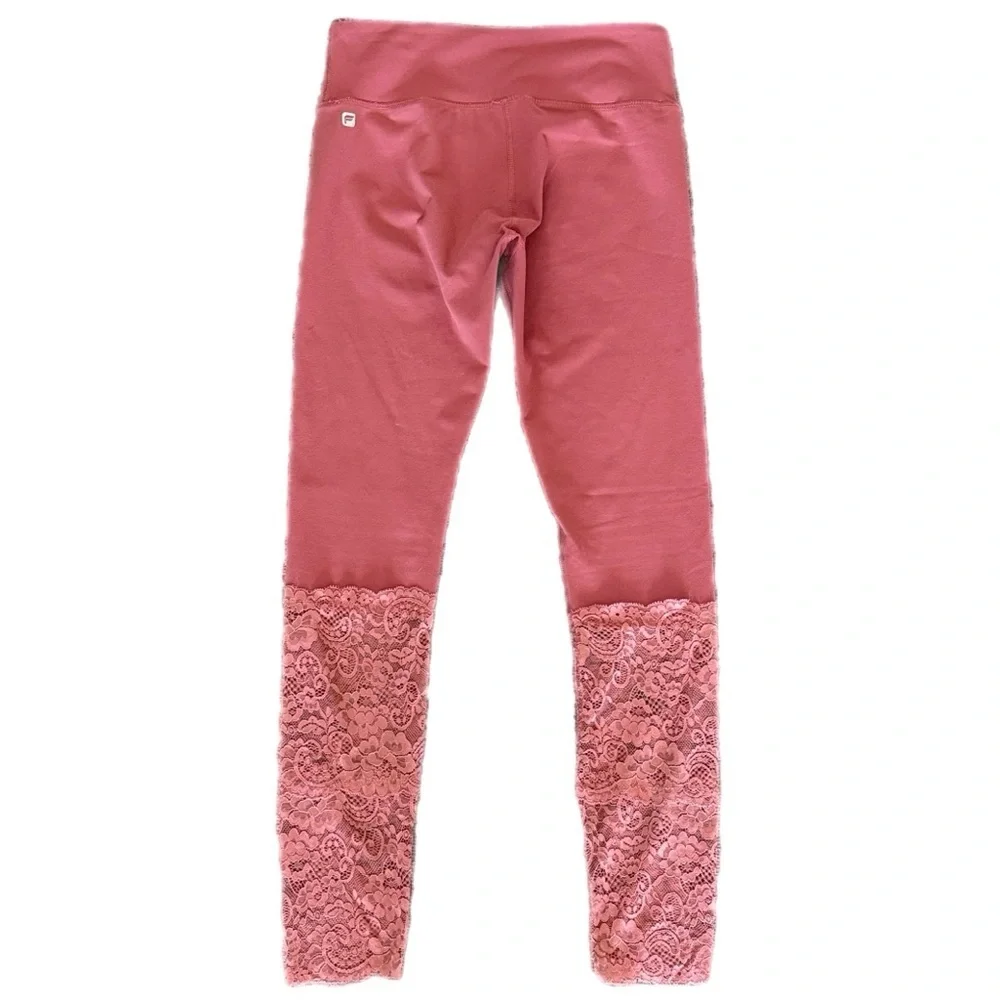 Fabletics Solar Statement PowerHold Lace Bottom Leggings in terracotta Size XS